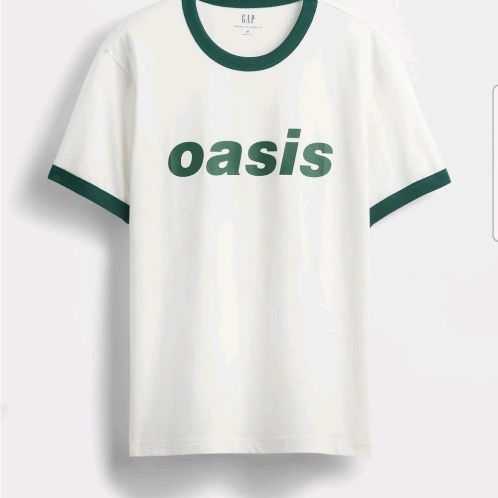New Oasis Green Logo Mens White Cotton Ringer Alt Rock Tee